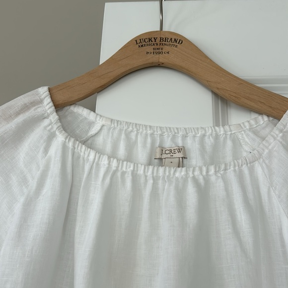 J Crew Scalloped Edge Crochet Lace Trimmed Linen Peasant Blouse White Small - Picture 3 of 11